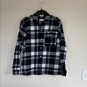 Topman Men's Black and White Plaid Button Down Shirt